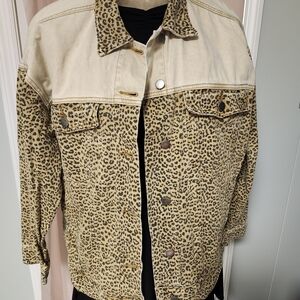 Easel Leopard Print Jean Jacket - Tan and Black